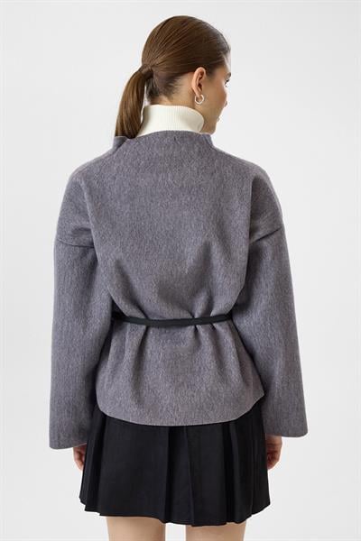 Deri Kemerli Kaşe Kimono