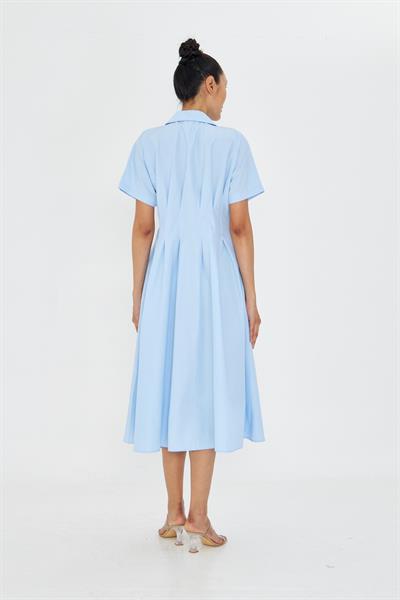 Pileli Gömlek Yaka Poplin Elbise