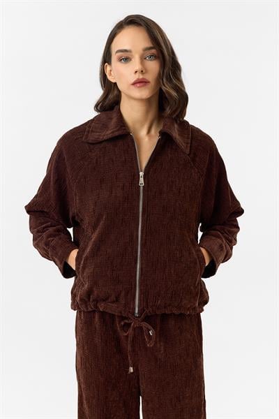 Fermuarlı Bağlamalı Şönil Ceket