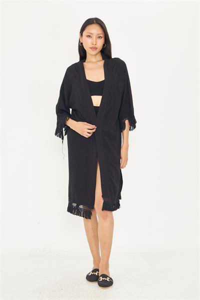 Palmiye Baskılı Püsküllü Kimono