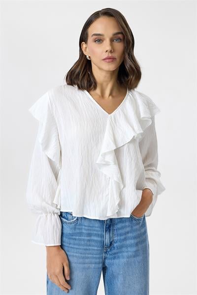 Volanlı Çizgili Bluz