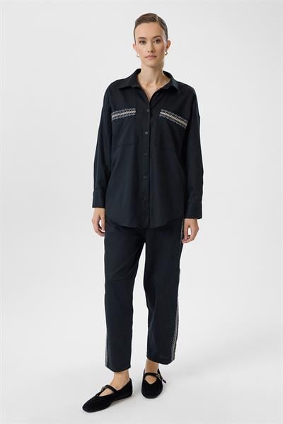 Nakışlı Keten Karışımlı Gömlek