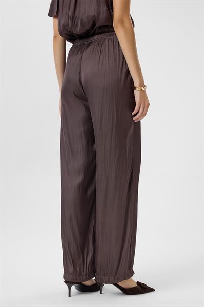 Kraşlı Saten Pantolon - Kahve
