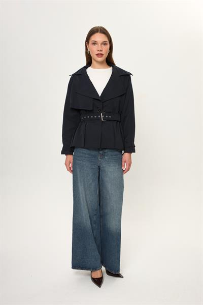 Pileli Kısa Trençkot