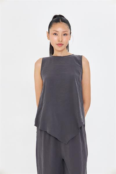 Asimetrik Kesim Sıfır Kol Bluz - Antrasit