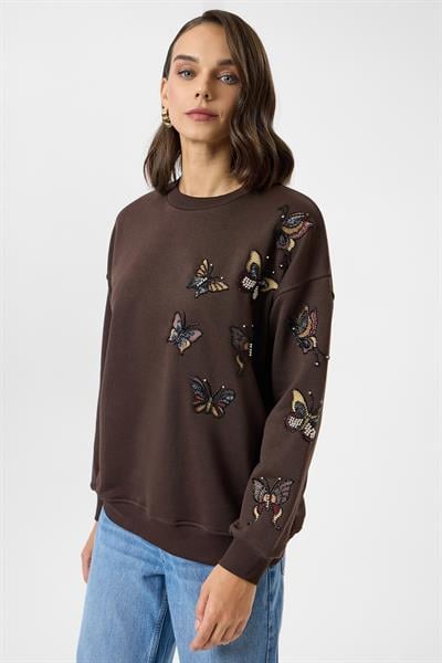 Kelebek Nakışlı Sweatshirt