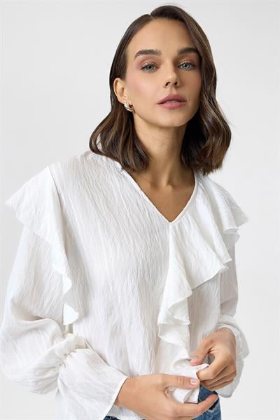 Volanlı Çizgili Bluz
