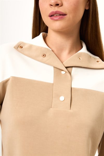 Dik Yaka Çıtçıtlı Modal Sweatshirt