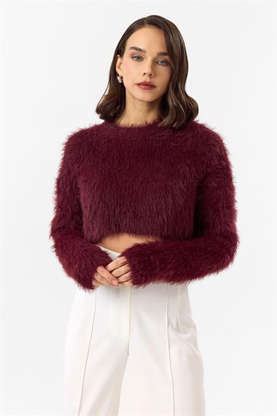 Bisiklet Yaka Crop Kazak