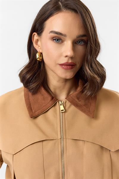 Süet Yakalı Cepli Parka Mont