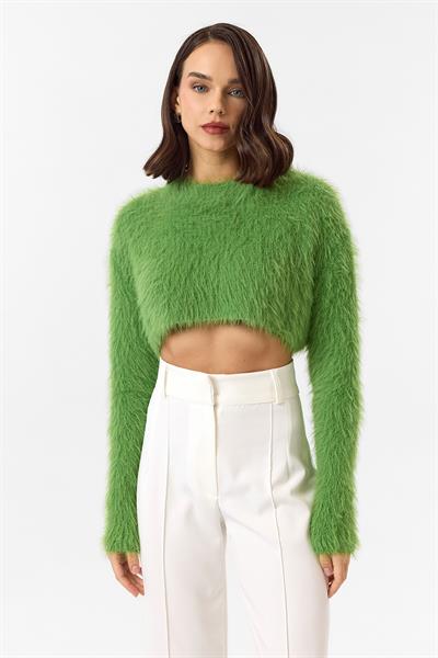 Bisiklet Yaka Crop Kazak