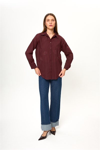 Buket Nakışlı Vual Gömlek