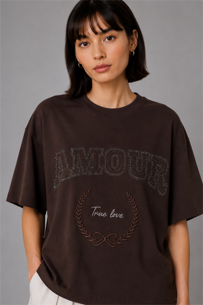 Amour İşlemeli Basic Tişört