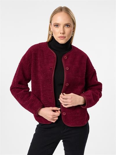 Polarlı Düğmeli Peluş Ceket