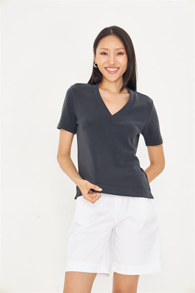 V Yaka Oversize Modal T-shirt - Siyah