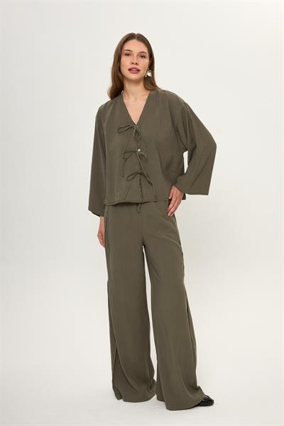 Yanı Pileli Cupra Pantolon