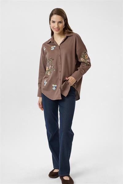 Kanaviçe Nakışlı Gabardin Gömlek