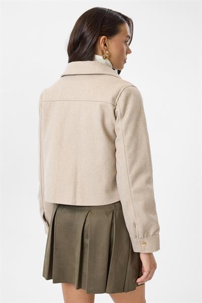 Çıtçıtlı Melanjlı Kısa Kaşe Mont