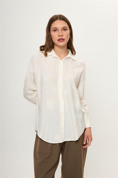Jakarlı Keten Görünümlü Gömlek