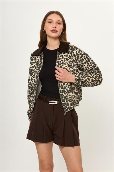 Leopar Desenli Yıkamalı Ceket