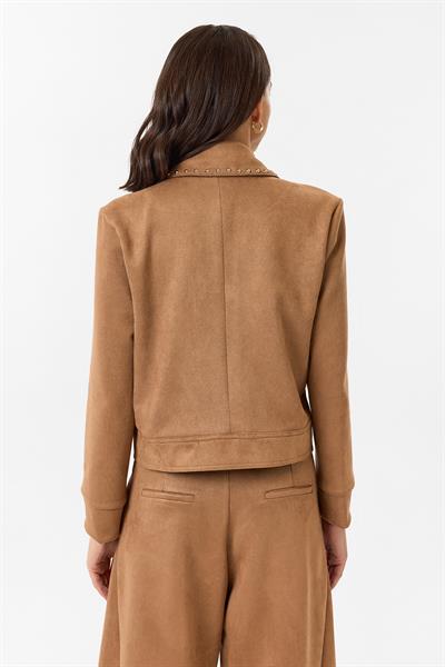 Taş Detaylı Fermuarlı Süet Ceket