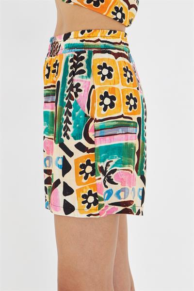 Lastikli Desenli Şort
