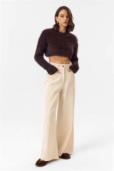 Bisiklet Yaka Crop Kazak