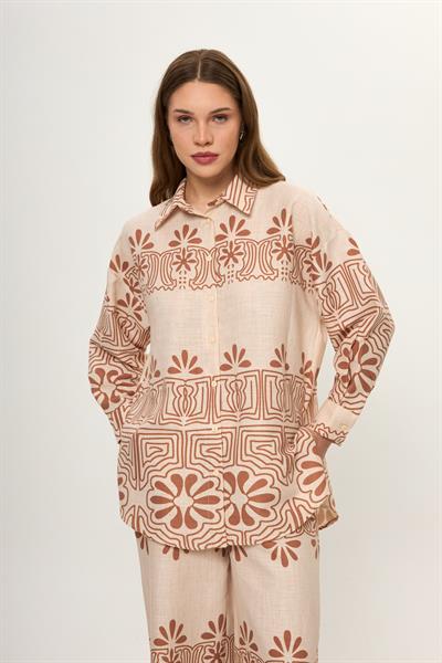 Yaprak Desenli Pamuklu Gömlek