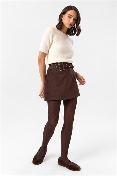 Kemerli Süet Şort Etek