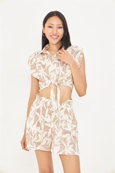 Bağlamalı Desenli Viskon Gömlek