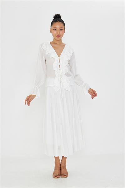 Fırfır Detaylı Bağlamalı Bluz