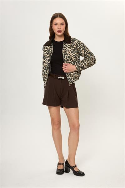 Leopar Desenli Yıkamalı Ceket