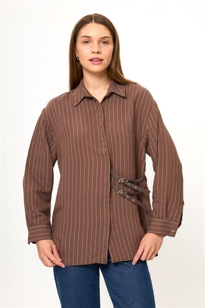 Çift Kemerli Çizgili Gömlek
