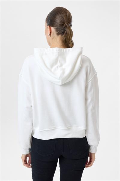Kapüşonlu Boncuk Nakışlı Crop Sweatshirt