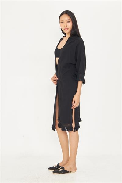 Palmiye Baskılı Püsküllü Kimono