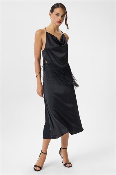 Püskül Detaylı Askılı Saten Bluz