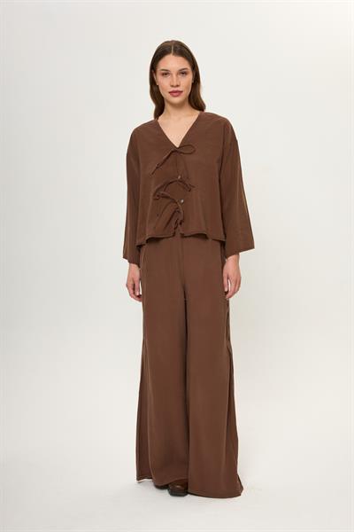 Yanı Pileli Cupra Pantolon