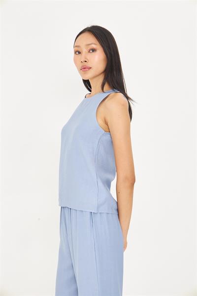 Damla Detaylı Keten Görünümlü Bluz