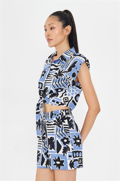 Lastikli Desenli Şort