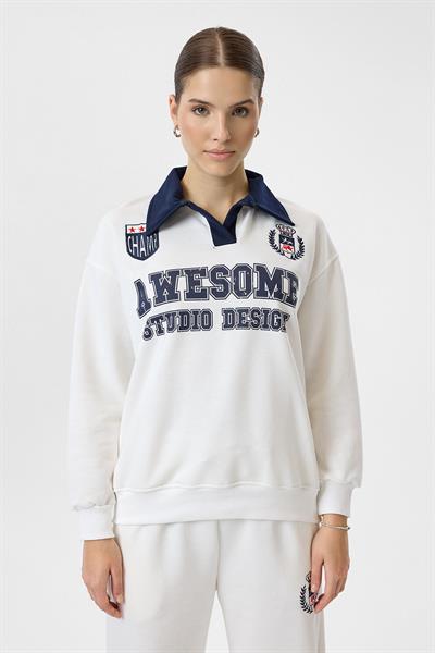 Awesome Yazılı Yakalı Sweatshirt