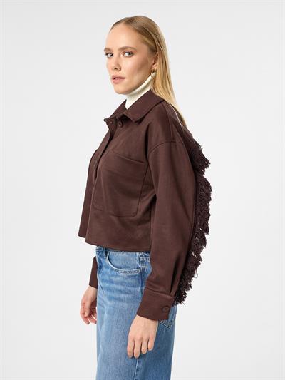 Arkası Taşlı Püsküllü Kısa Süet Gömlek