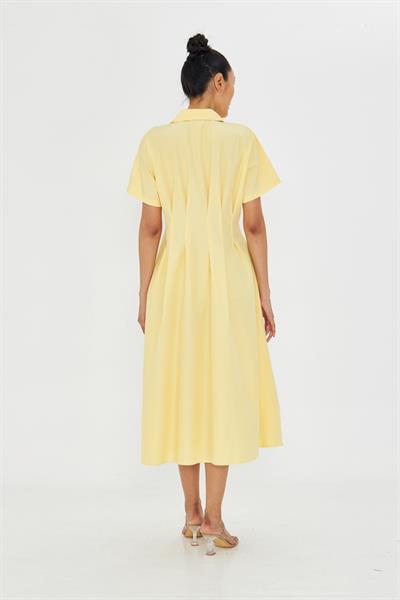 Pileli Gömlek Yaka Poplin Elbise