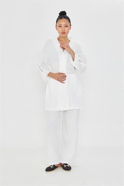 Şerit Detaylı Müslin Kimono