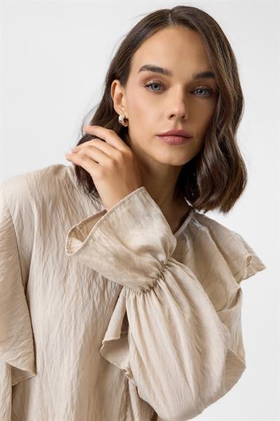 Volanlı Çizgili Bluz