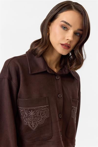 Püsküllü Nakışlı Süet Gömlek