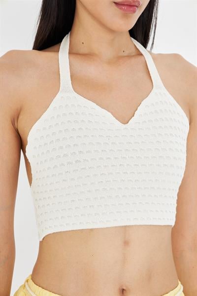 Ajurlu Askılı Bikini Üstü Top - Bej