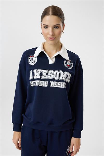 Awesome Yazılı Yakalı Sweatshirt