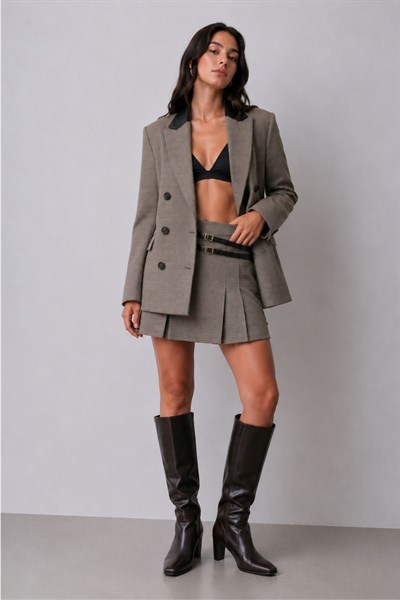 Kruvaze Yaka Ekose Blazer Ceket