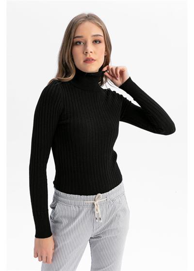 Likrali Bogazli Triko - Siyah