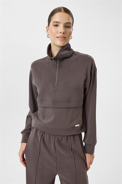 Yarım Fermuarlı Cepli Modal Sweatshirt